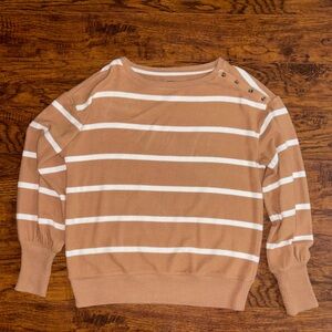 Sonoma Camel Tan and White Striped Sweater Soft Rayon and Polyester with Buttons
